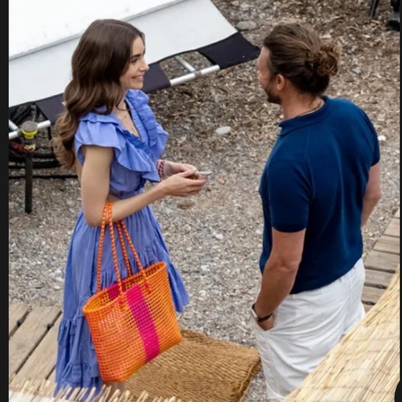 Carel Paris Orange and Pink Woven Tote Bag - Picture 4 of 15